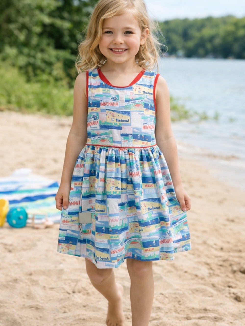 OshKosh B’gosh Girls 5T Dress | Patchwork Beach Lake Print Crossback